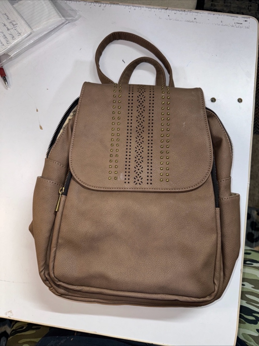 Chocolate Brown Large Backpack Purse w/ Decorative Nailheads